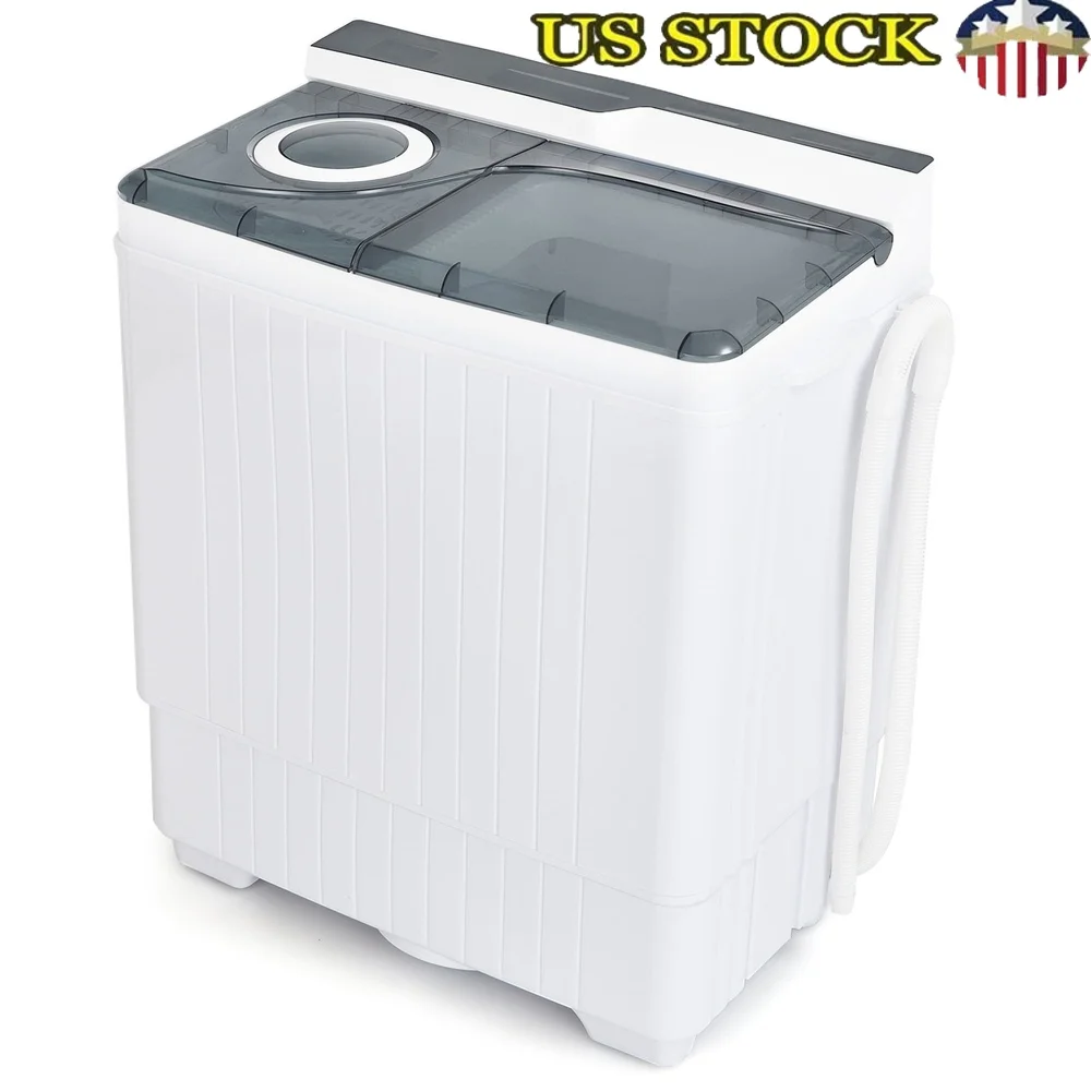 Portable Twin Tub Washing Machine 26 lbs Compact Semi-Automatic Laundry Washer with Powerful Motor Built-in Drain Pump Ideal