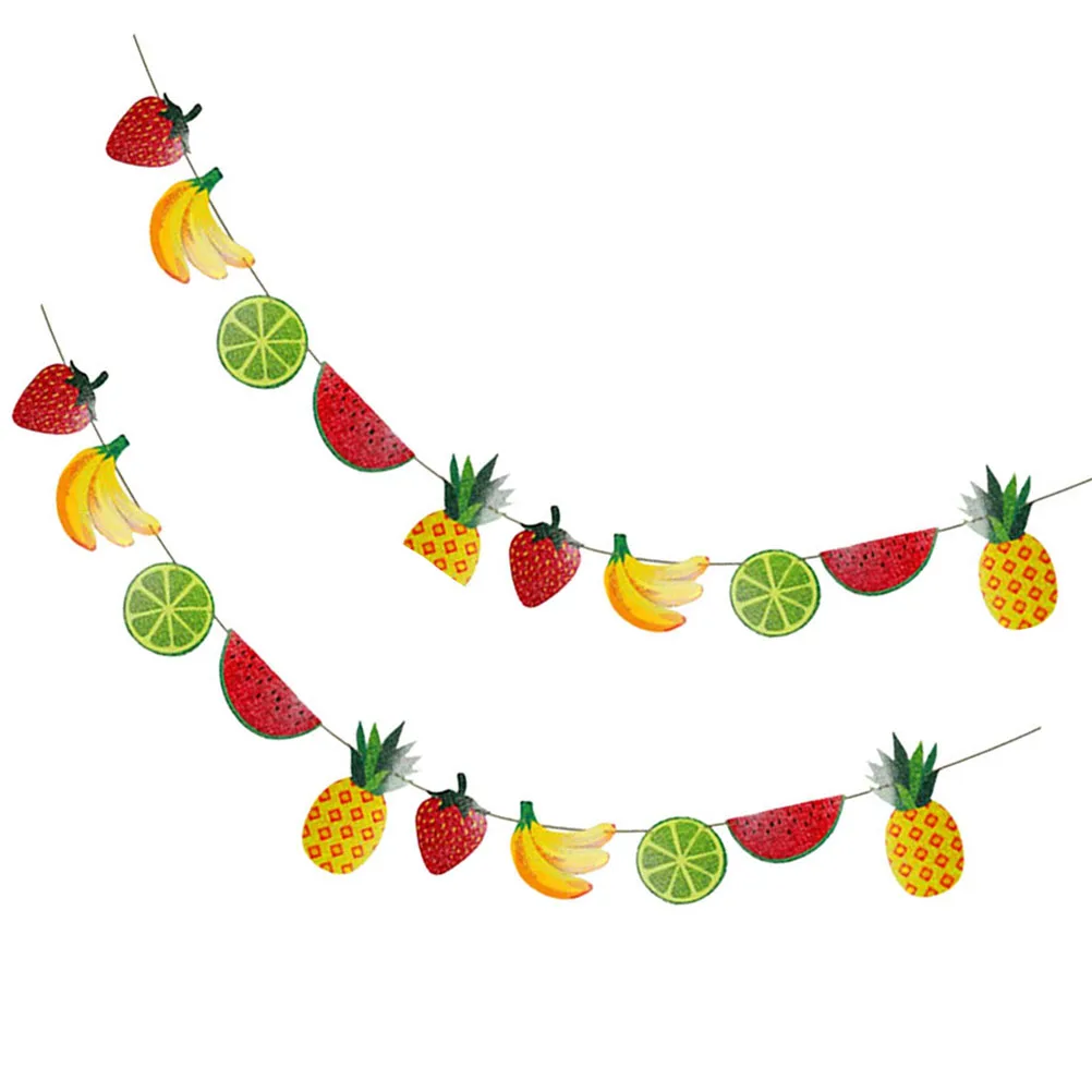 

2pcs Fruits Theme Banner Fruit Garland Decoration Birthday Party Supplies Watermelon Banana Pineapple Shape Flags