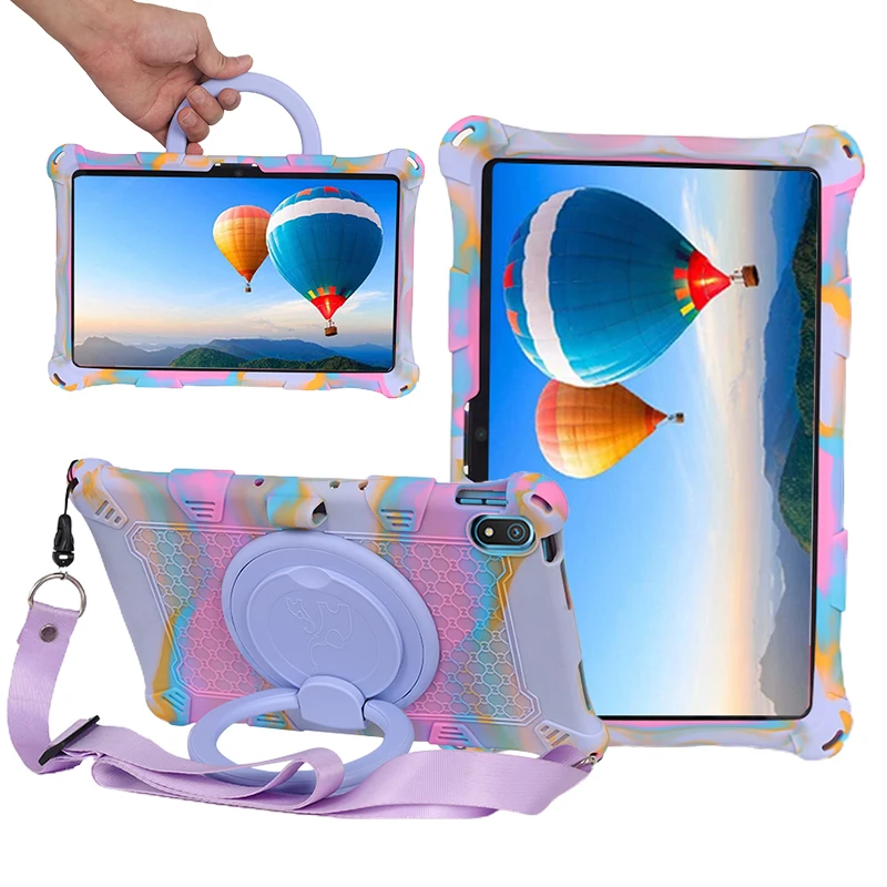 Soft Silicone Kids Funda Case For Nokia T20 2021 10.4 inch Rotating Stand Cover Shockproof With Handle Grip Shoulder Strap Coque