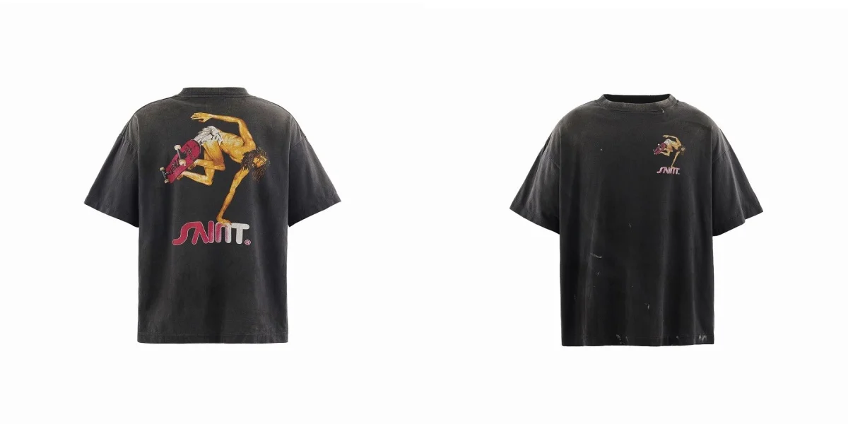 Oversized Distressed Vintage Saint Tee Saint Dancer Graphic Print Unisex Retro Washed Black Casual Streetwear Cotton T Shirt