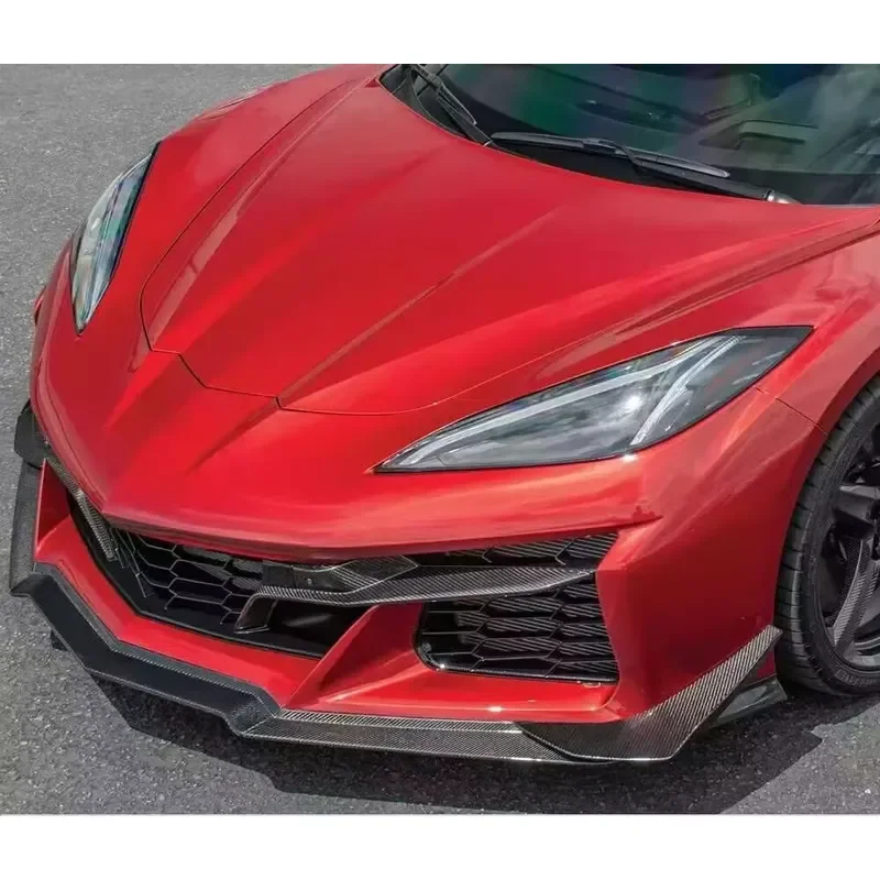 New OEM Style Carbon Fiber Front Bumper Lip Splitter with Duckbill Plate Set for Corvette C8 Z06 2022 Plus