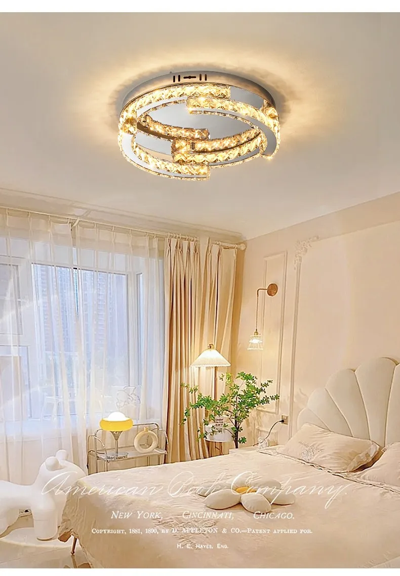 Crystal LED Ceiling Lamp Foyer Shiny Steel Luminaires