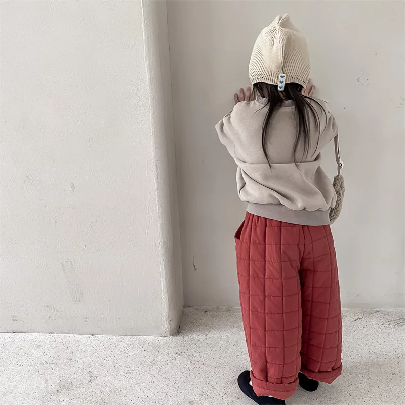 Neue Winterhose im koreanischen Stil für Kinder, dicke warme Hose, einfarbige, lässige Stepphose für Kinder – Detail 17