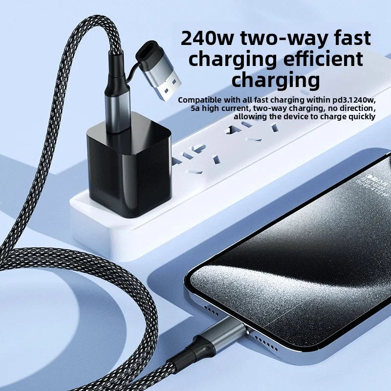 2 في 1 كابل بيانات كامل الوظائف PD240W شحن سريع 4k شاشة 10gbps ذكر إلى ذكر كابل القرص الصلب للكمبيوتر المحمول آيفون 15 برو #3