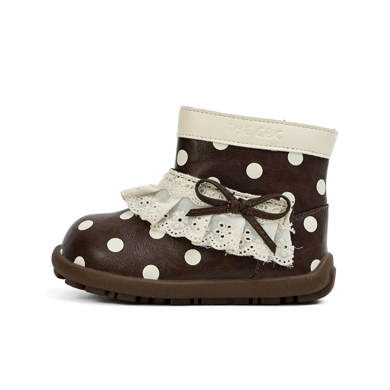 

Детские винтажные зимние балетки во французском стиле для девочек в горошек с боковой молнией и резиновой подошвой, милые детские теплые прогулочные ботильоны