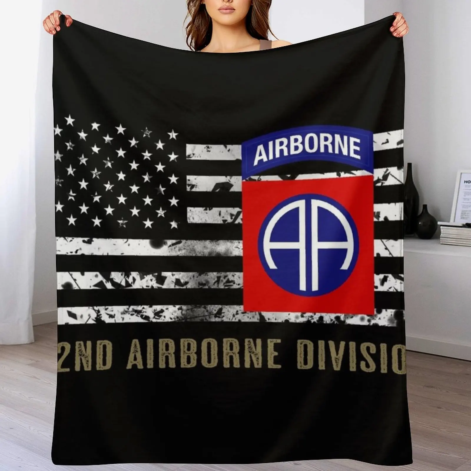 

82nd Airborne Division (Distressed Flag) Throw Blanket Portable Lightweight Blanket for Travel Camping