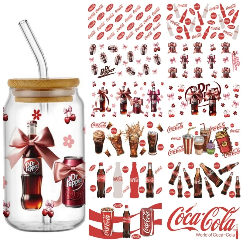 Etiquetas Impresas para Bebidas Populares, Jugos Deliciosos y Refrescos, Envoltura para Vasos de 16oz, Adhesivo 3D UV DTF para Vasos Libbey, Transferencia para Tazas, Venta al Por Mayor