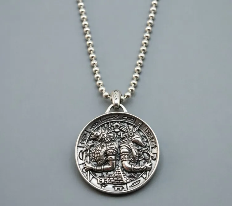 

Punk coin pendant personalized necklace men's S925 silver pendant handmade personalized double-sided round pendant