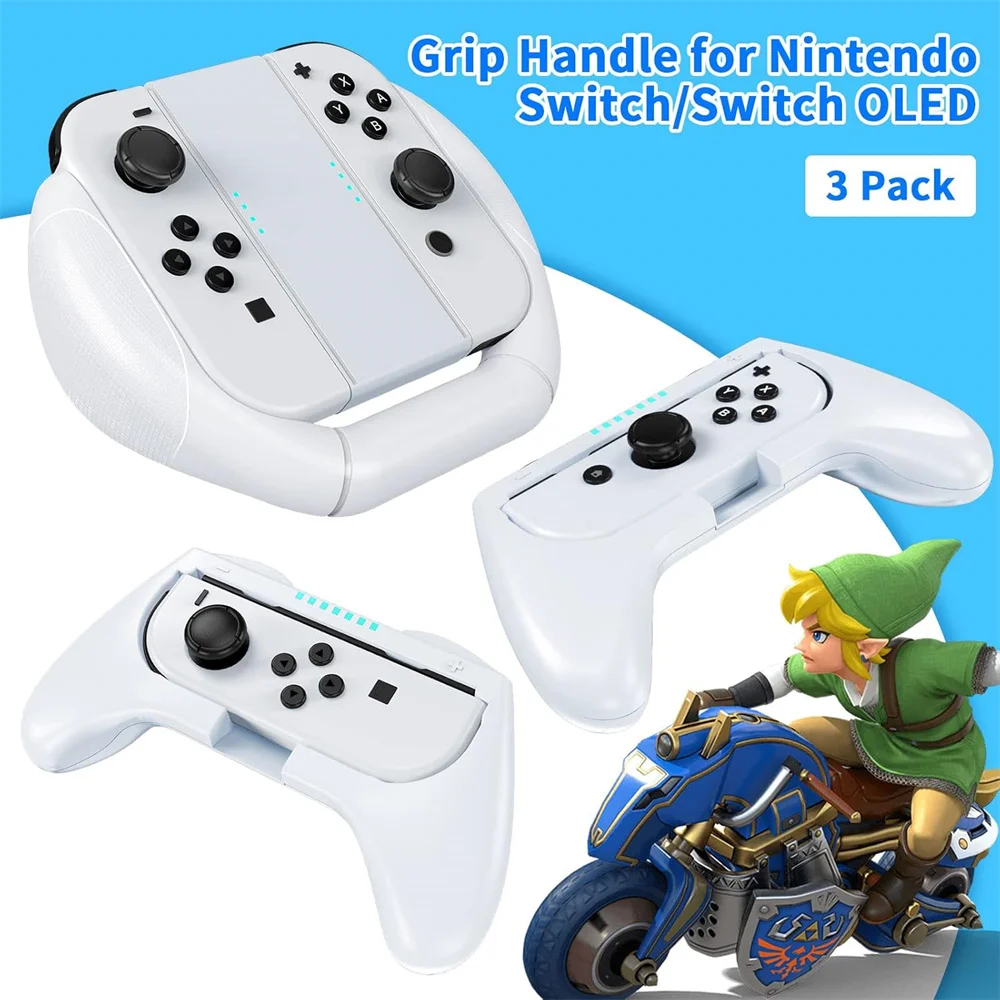 Switch Joycon Grips White for Nintendo Switch & OLED, Switch Joy-Con Controller Holders Kit, Family Use Gaming Accessories