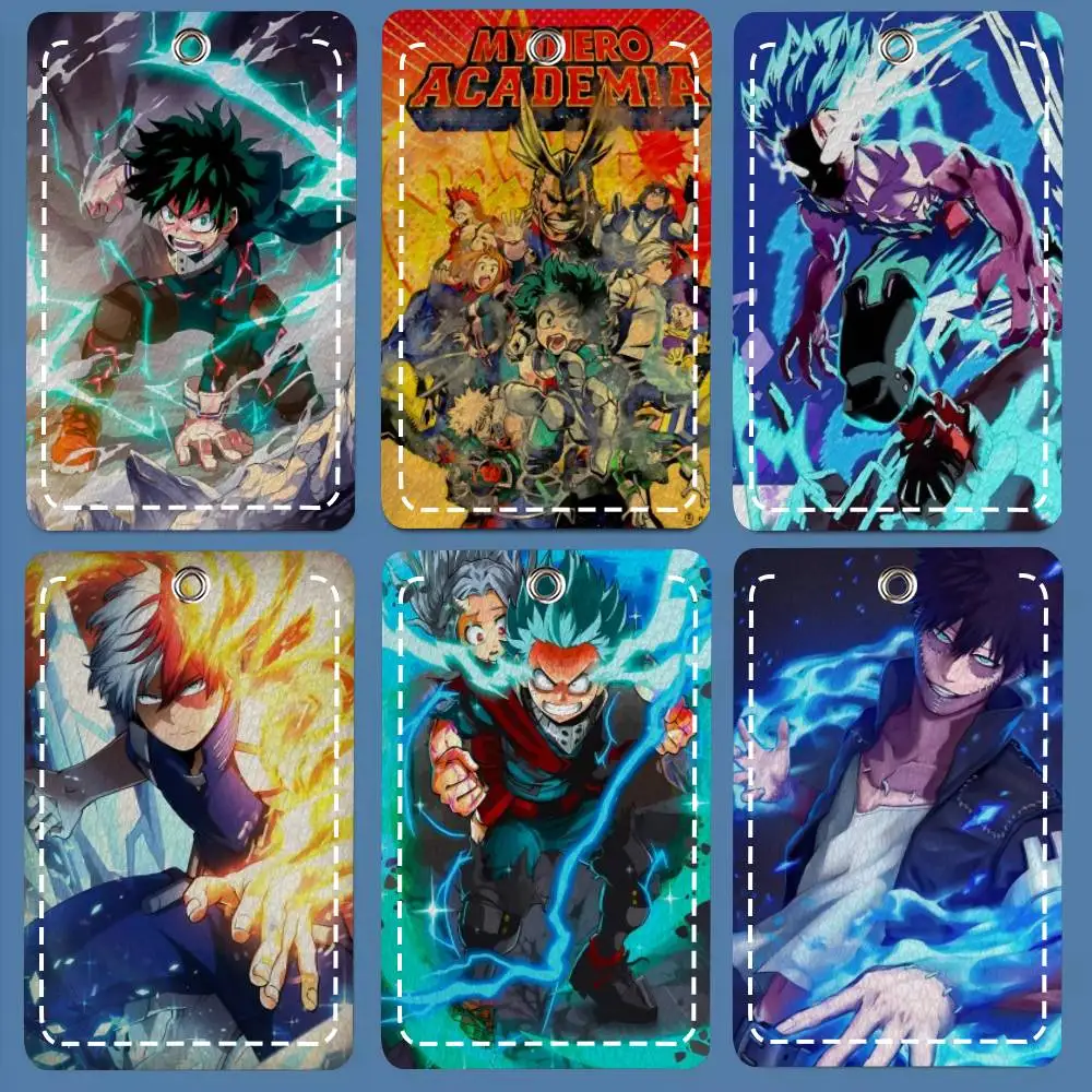 

Держатель для карт в стиле японского аниме My Hero Academia, подходит для кредитных карт, проездных билетов, мягкий кожаный прямоугольный брелок-ключница, защитный чехол.