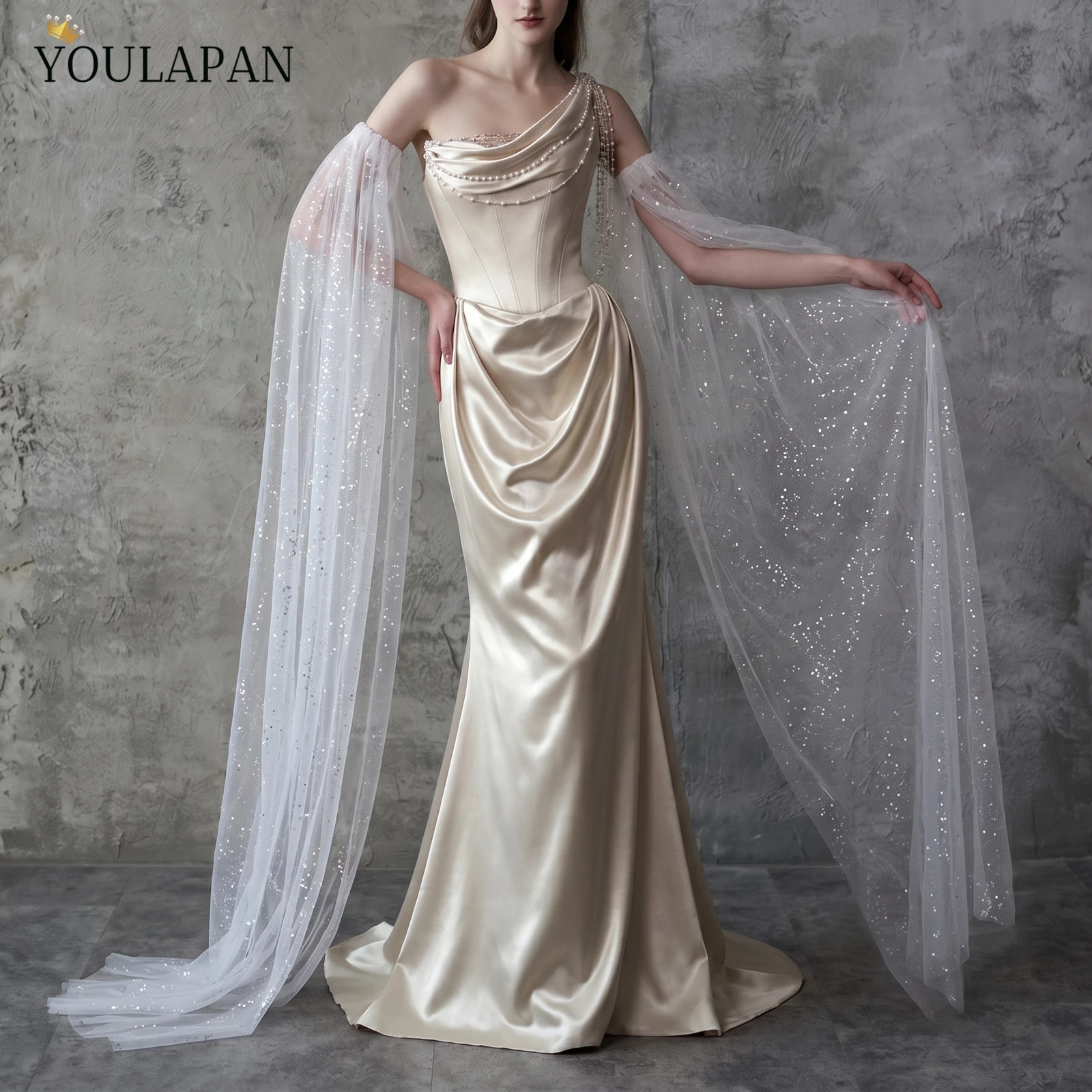 TOPQUEEN Mangas Desmontables De Novia Irregular Sequined Shawl Bolero Woman For Reverse Wedding Dress Wedding Cape Vg141
