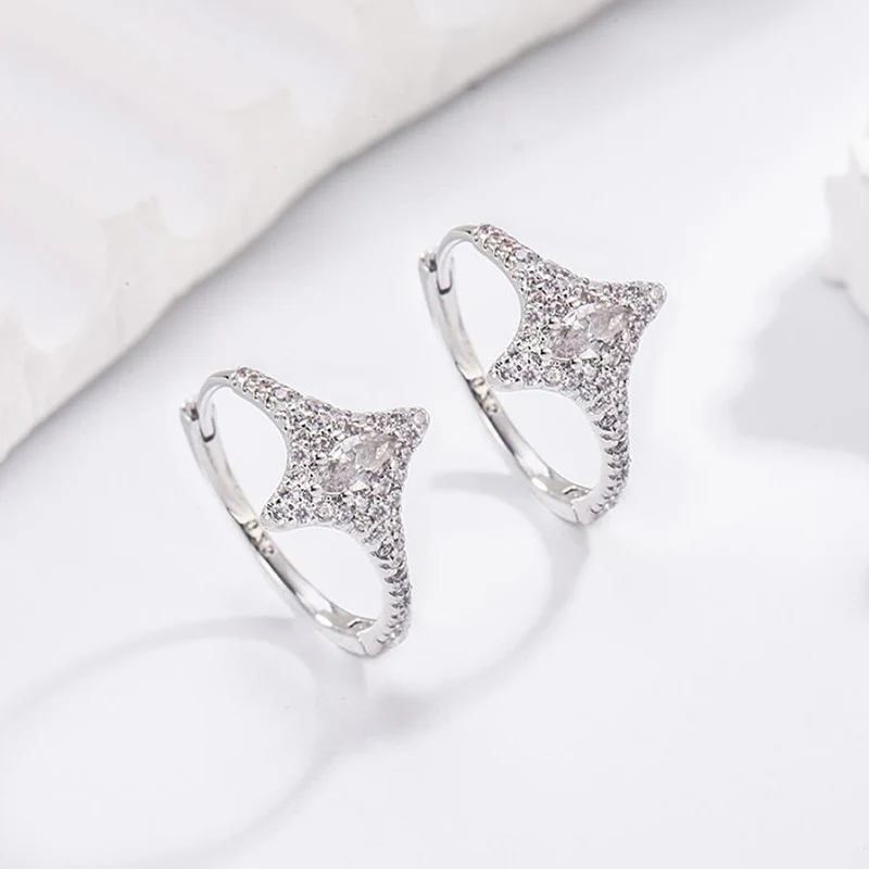 2026 New Unique Full Zircon Four Pointed Star Ear Buckle High-end Feeling Light Luxury Earrings For Women Jewelry KOFSAC