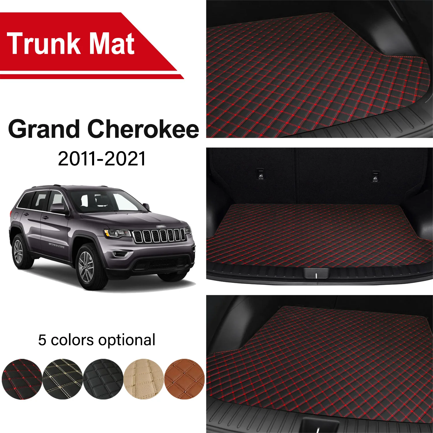 

Car Trunk Mat For Jeep Grand Cherokee 2011-2021 Cargo Liner Replacement Carpet Embroidered Leather Car Accessories