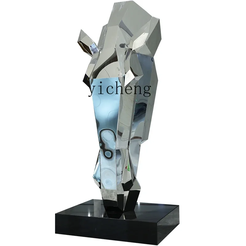 L7-15 outdoor landscape abstract stainless steel horse head sculpture large ornament front floor animal artwork