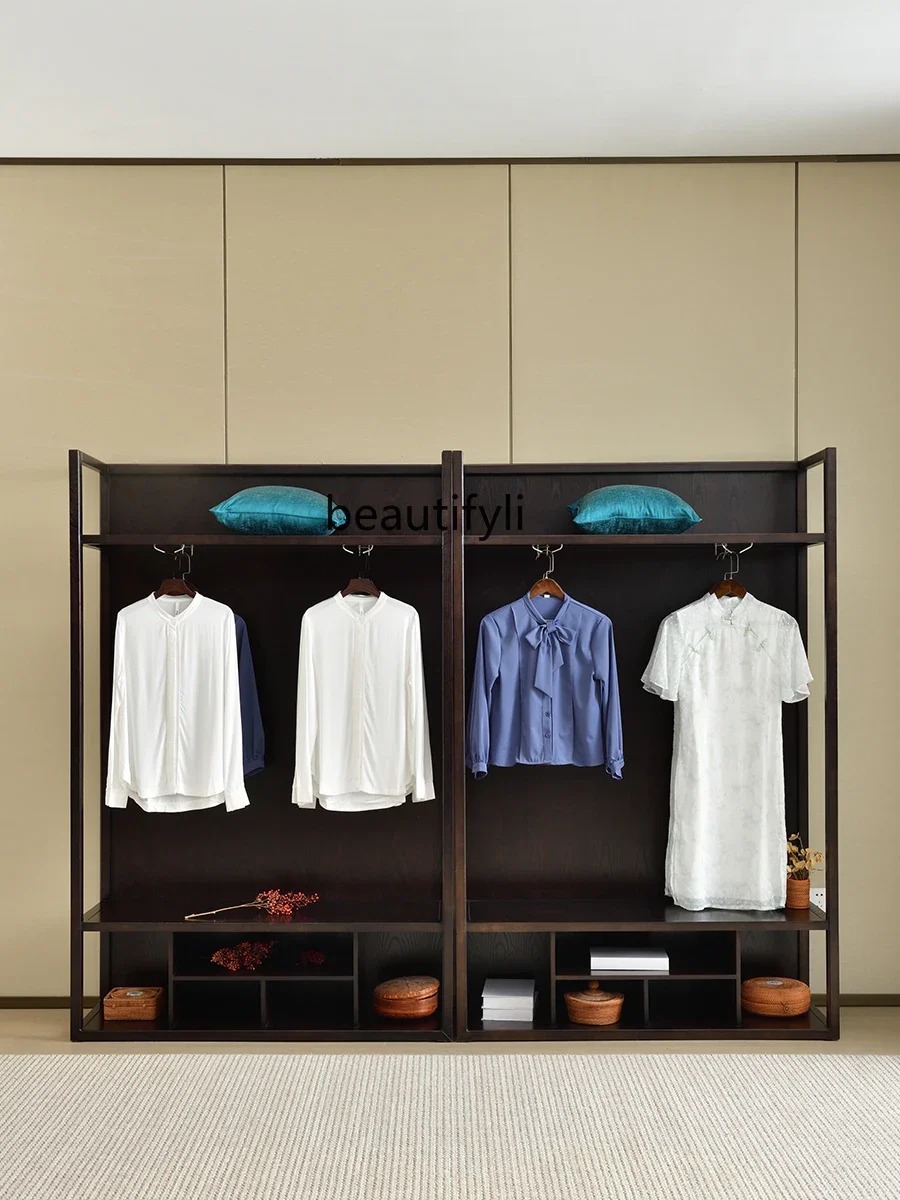 

New Chinese wardrobe all solid wood Zen open wardrobe ash wood simple B & B hotel