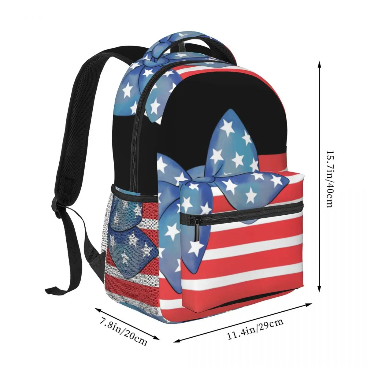 Galaxy Space Print Backpack Stripe American Flag Star Bow Coquette Patriotic Red White Blue Lightweight Daypack for School Teens