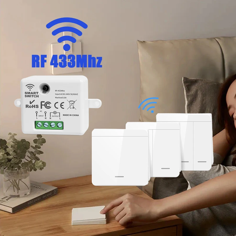 RF 433Mhz 원격 제어 무선 조명 벽 스위치 인터럽터 램프 LED 10A 110V 220V 용 스마트 조명 스위치
