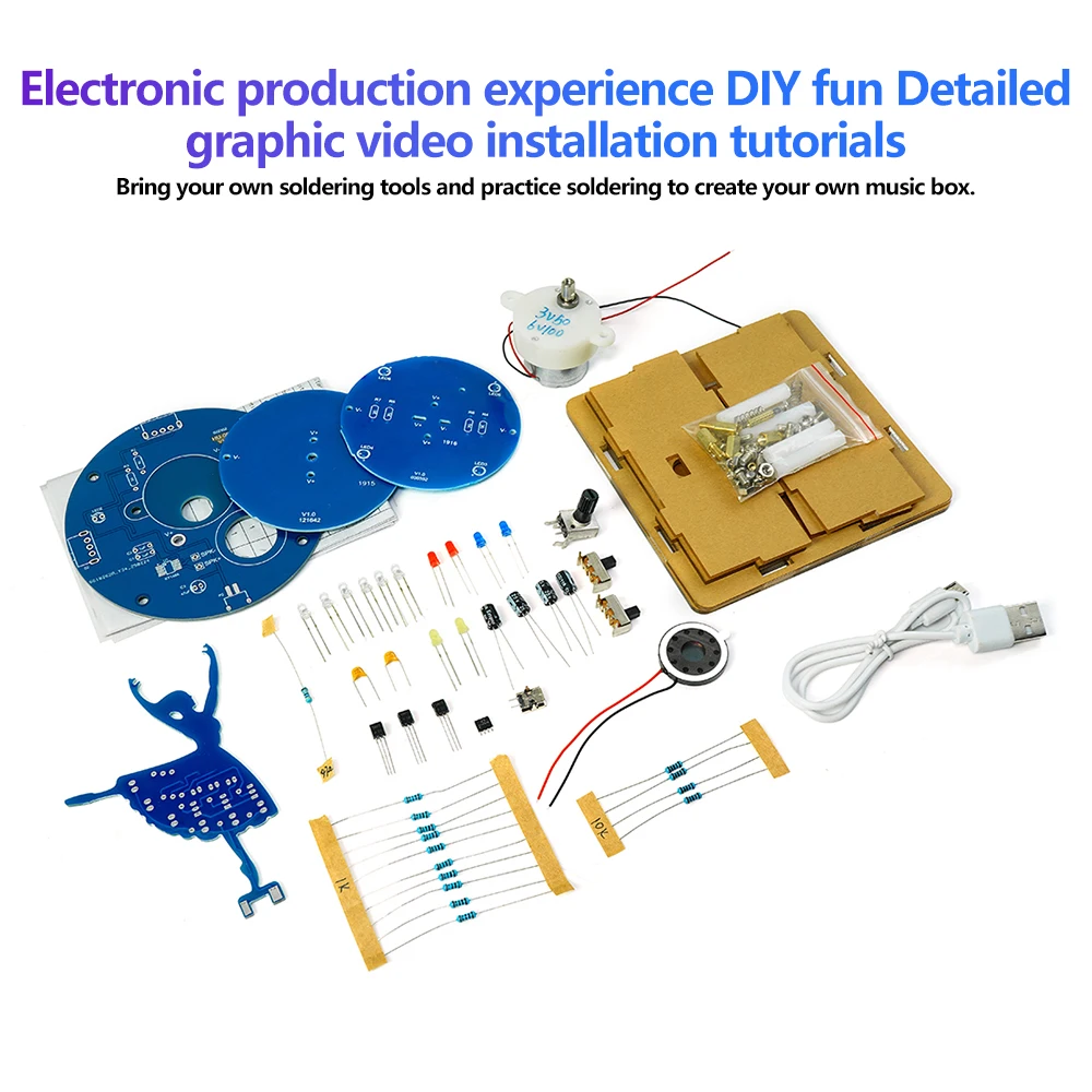 DC 5V Rotating Music Box Ballet Girl Welding Practice Flow Light Pendant DIY Electronic Kit Welding Practice Parts Micro USB