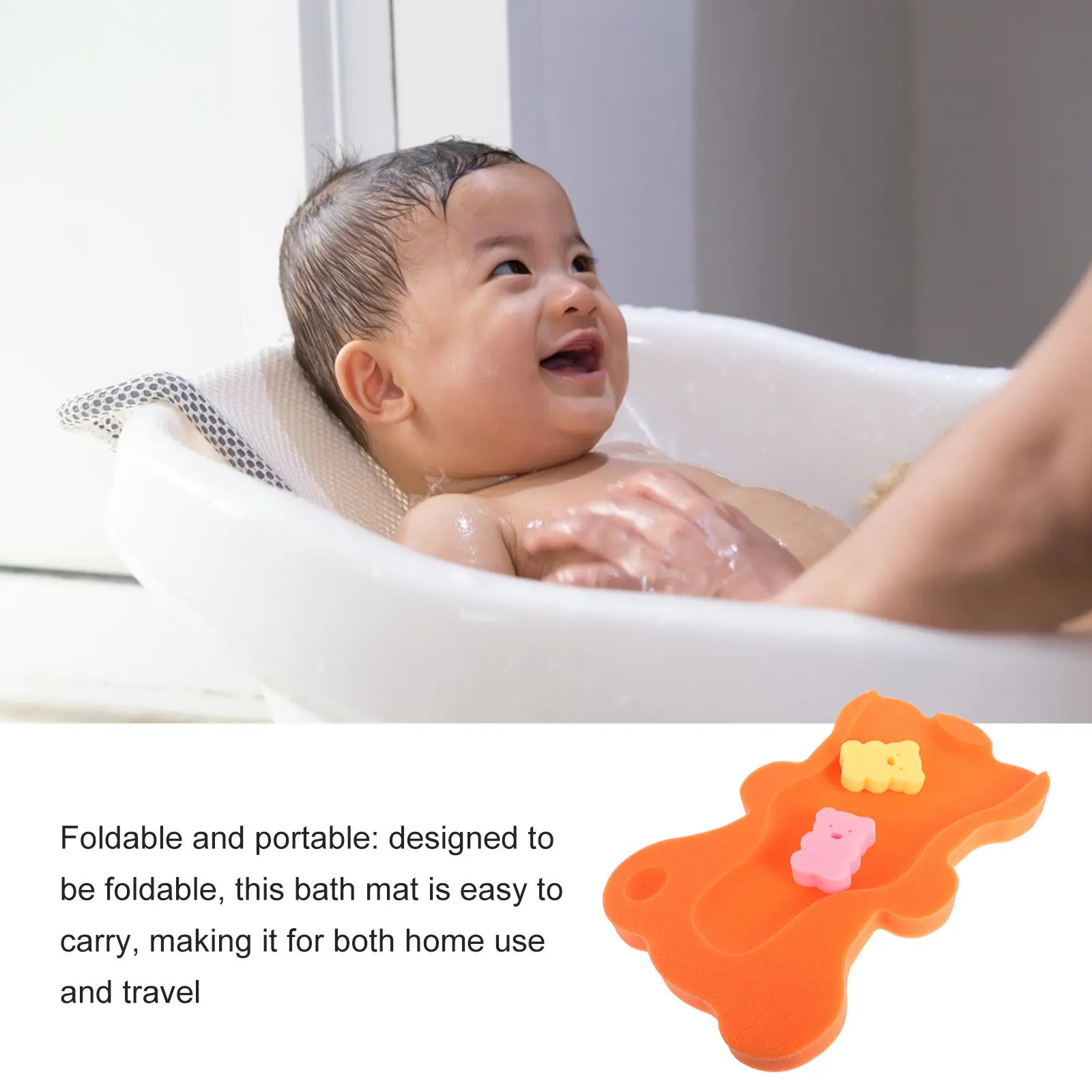 

Infant Bath Sponge Mat Soft Non Slip Baby Bath Pad Newborn Bathtub Seat Support Cushion Foldable Portable Bathing Tub Shower Bed