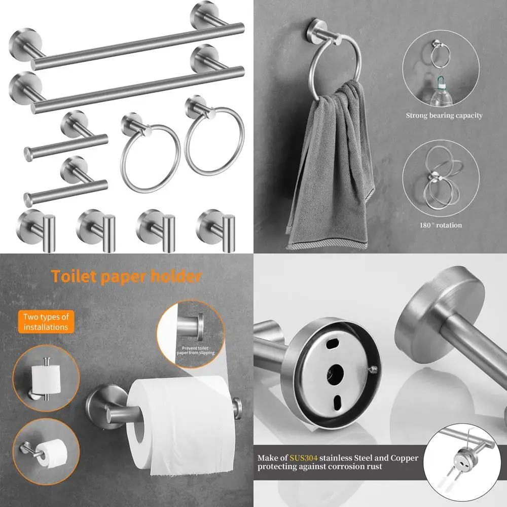 مجموعة أدوات الحمام المصنوعة من النيكل المصقول، قضيب منشفة مقاس 24 بوصة، مجموعة ملحقات مكونة من 10 قطع مع قضبان مناشف لديكور الحمام الحديث