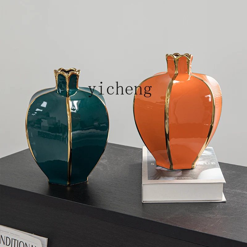 ZK gold-filled ceramic vase, high-end light luxury flower  ornament, modern living room dining table decoration flower utensil