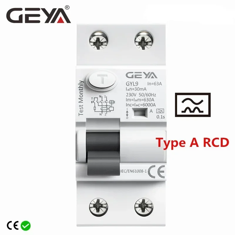 GEYA typ A RCD elektromagnetyczny wyłącznik różnicowoprądowy AC ELCB 2-biegunowy 40A 63A 30mA 100mA 300mA RCCB