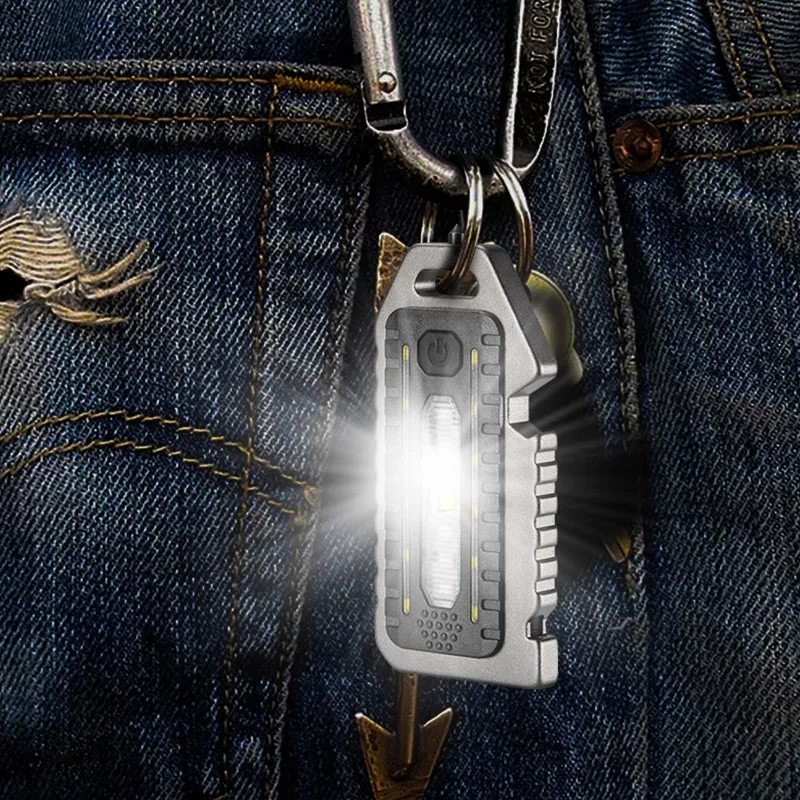 Keychain Flashlights Mini Led Light Selfdefense Whistle Multifunctional Portable Rechargeable 10W Built In Battery For Outdoor