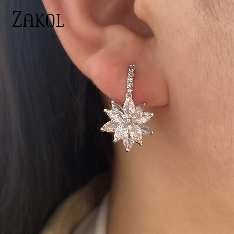 ZAKOL Cute Romantic Lovely Clear Stone Flower Convenient Simple Earrings Copper Cubic Zirconia For Women Party Jewelry EP2120