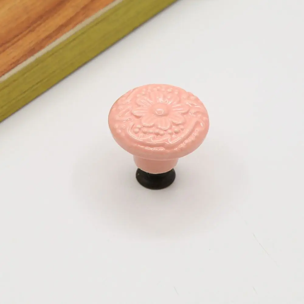 

Relief Single Hole Ceramic Knob Flower Surface Round Drawer Knobs Pull Handles Door Knob Wardrobe