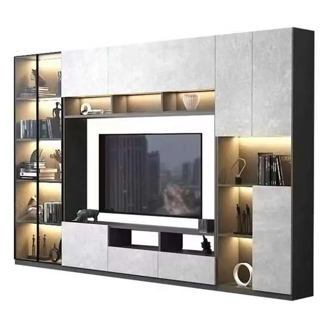 

HZ living room multi-purpose cabinet led light modern style simple design TV wall cabinet