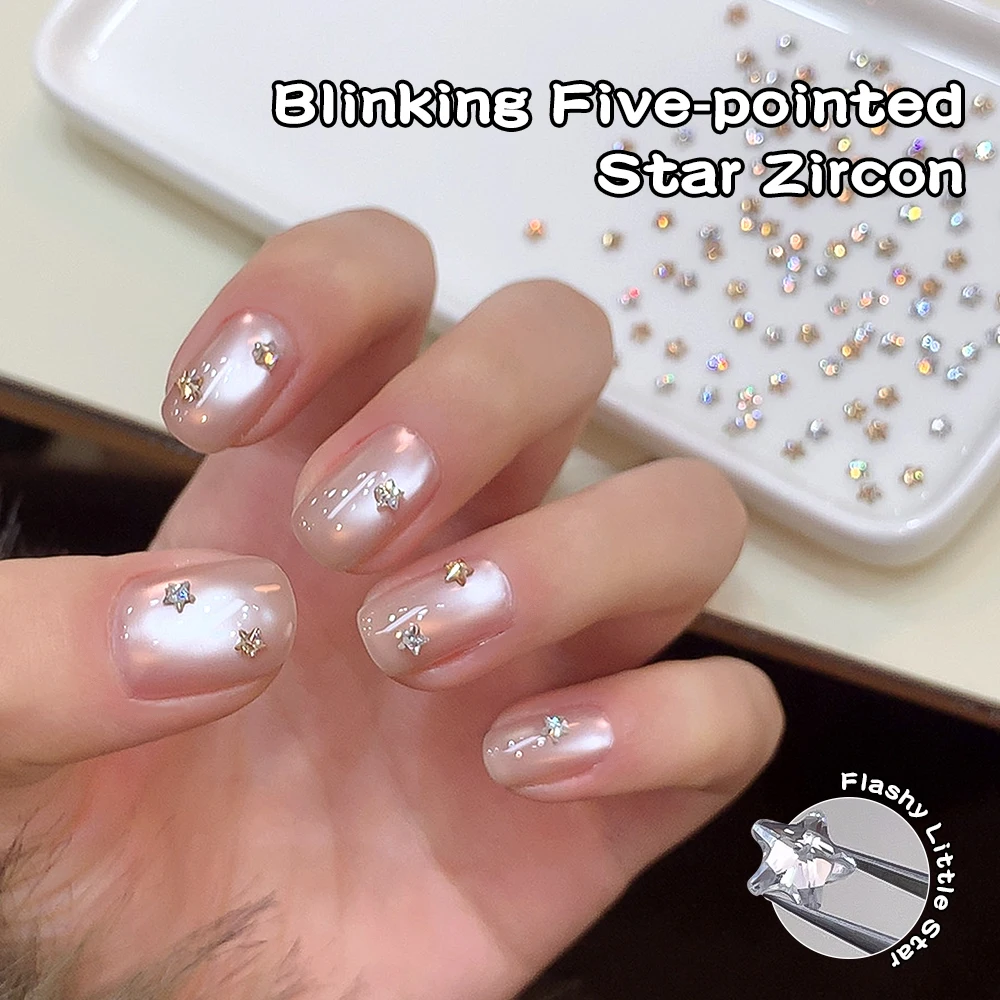 30 Stück 3mm Mini Fünfzackiger Stern Flache Nagelsteine Super Funkelnde Bunte 3D Stern Zirkon Kristall Stern Nagelkunst Dekorationen – Detail 4