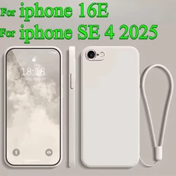 For iphone 16E 17E Liquid Silicone Lanyard Ring Holder Case For iphone 16 Pro Max 16+ SE 4 Lens Camera Protective Phone Cover