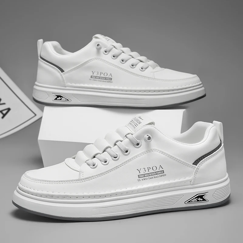 Leather Casual Shoes for Men Breathable White Sneakers Fashion Driving Walking Tennis Shoes for Male Office Flats Shoes