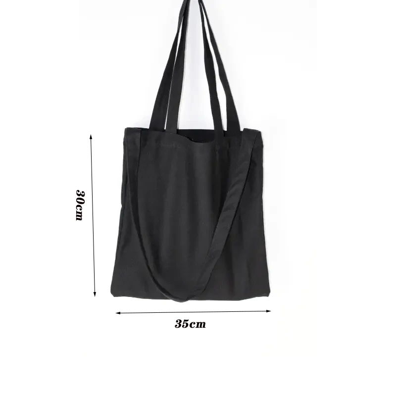 ISKYBOB Large Capacity Canvas Shoulder Handbag Black Folding Eco-Friendly Cotton Tote Bag Reusable DIY Shopping Bag Grocery Bag