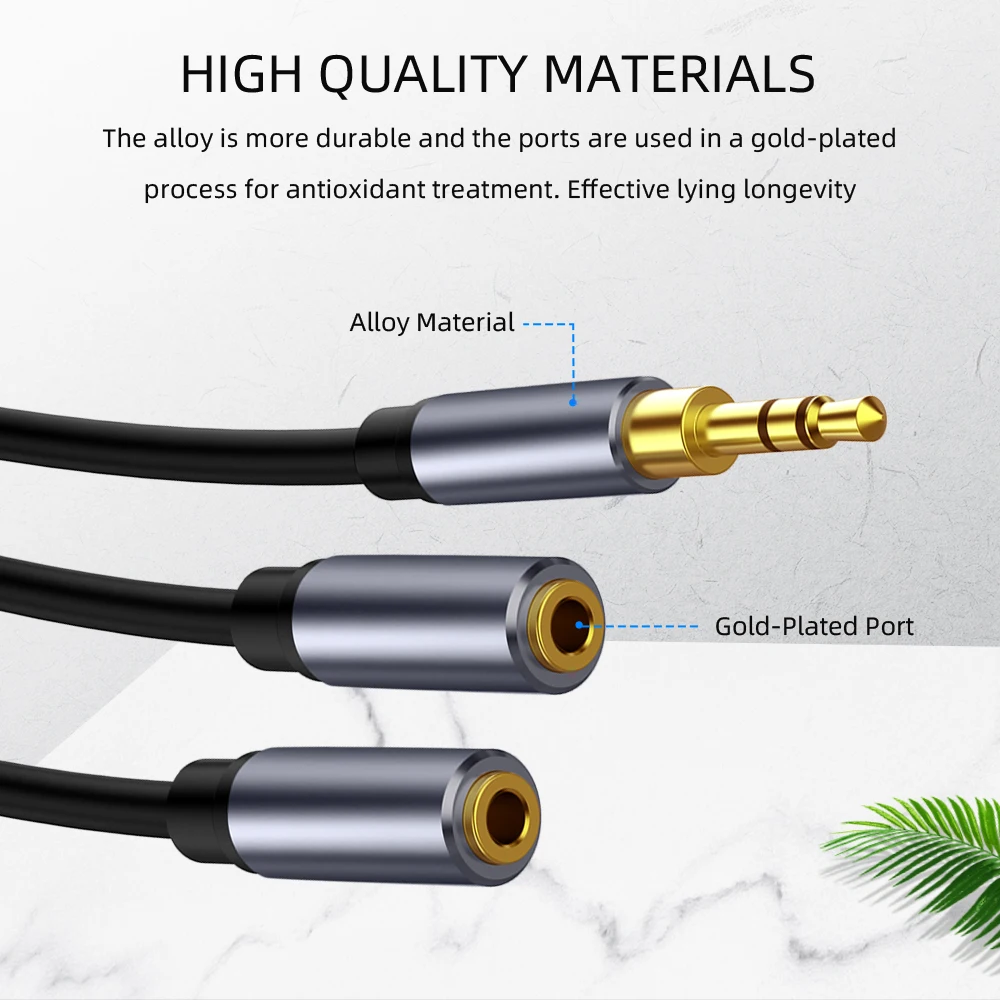 Splitter Headphone Cable For Computer 3.5mm Female to 2 Male 3.5mm Audio Connector Male to Dual Female 3.5 AUX Audio Adapter