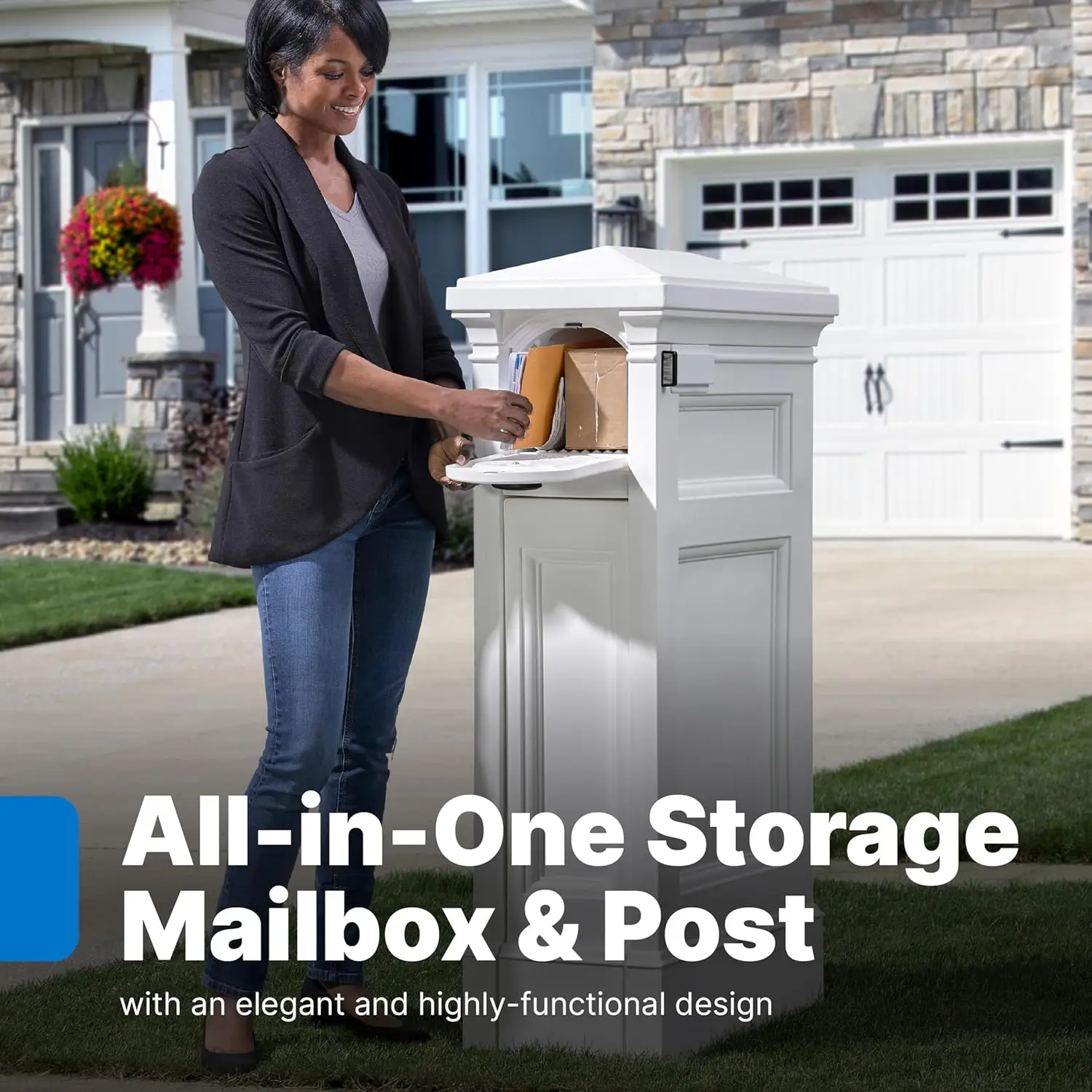 Reserve Storage Mailbox & Post, Extra Storage, Weather Resistant, Large Outdoor Mailboxes, Made of Durable Plastic