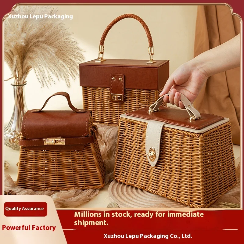 Bolsa de ombro de palha de rattan, bolsa tecida à mão, verão, praia, caixa quadrada, bolsa de palha para mulheres, bolsa de mão de rattan, cesta