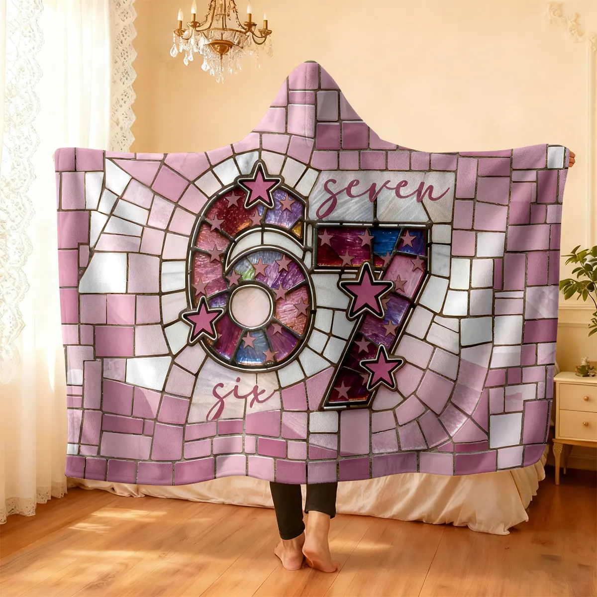 بطانية عباءة يمكن ارتداؤها بغطاء للرأس من الفلانيل المطبوع مكونة من 67 عنصرًا من الزجاج المقلد، سجادة غير رسمية ناعمة ودافئة متعددة المقاسات #6