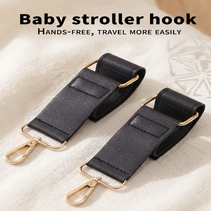 

Stroller Hooks Premium PU Leather Double Clips for Baby Stroller，Secure Universal Pram Bag Holder, Stroller Accessories for Mom