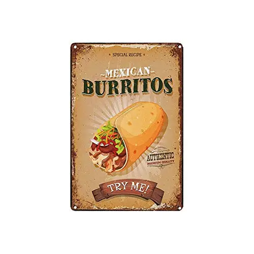 Mexican Burritos Theme 8x12 Inch Metal Tin Sign Wall Decor Kitchen Garage Bar Home