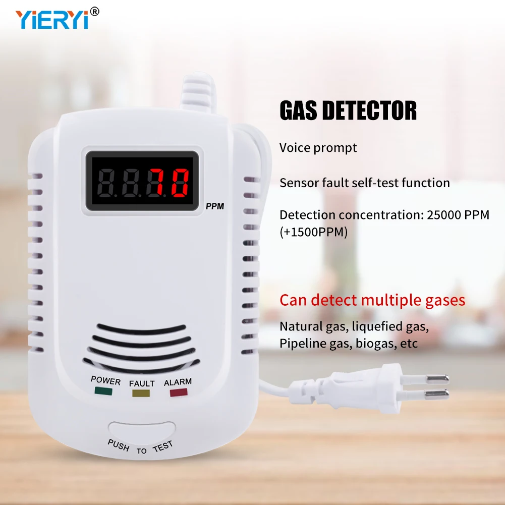 Yieryi Home Standalone Plug-In Combustible Gas Detector LPG LNG Coal Natural Gas Leak Alarm Sensor Voice Warning Alarm Sensor