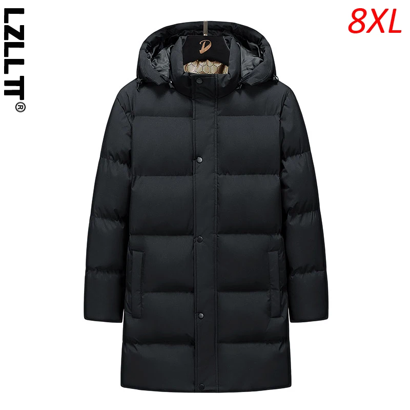 Winter Men Thick Casual Windproof Long Jackets Parkas Coat Men Detachable Hat Outwear Parka Male Parka Windbreaker Plus Size 8XL