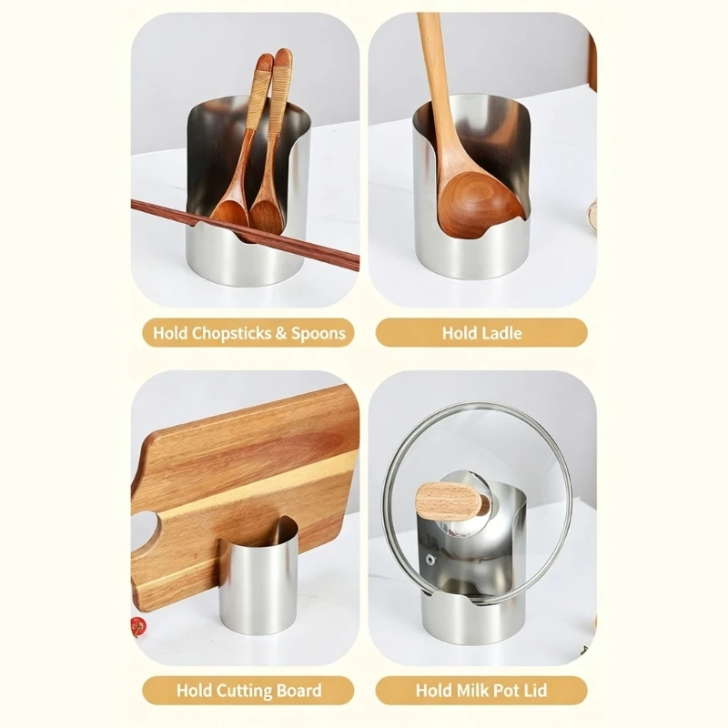 Countertop Pot Lid Holder 410 Metal, Spoon Rest and Ladle Holder for Stove-Side Kitchen Storage and Quick Access JOMD