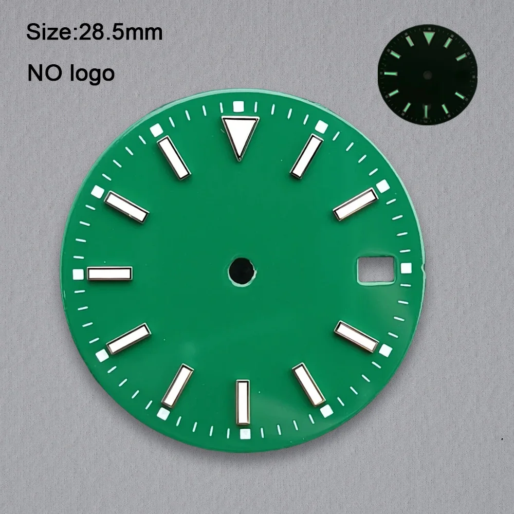 New 28.5mm No Logo Blank Dial For NH35 Movement Green Luminous Custom Logo Watch Dials Hands Accessories Repair Tools