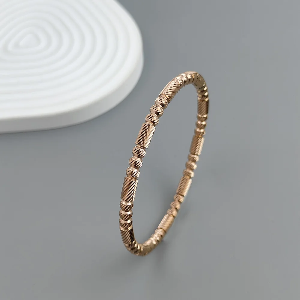 New striped round bead stainless steel gold-plated women\'s bracelet, high quality waterproof metal bracelet, party jewelry