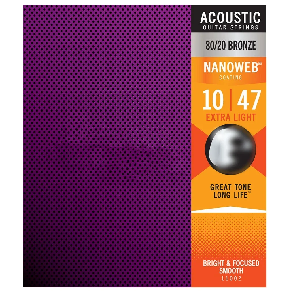 Acoustic Guitar Strings 11002 NANOWEB® Ultra Thin Laminate Anti-Rust 80/20 Brass .010 .014 .023 .030 .039 .047