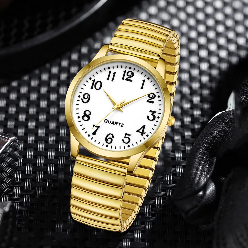 Luxury Gold 2pcs Round Quartz Watch With A Header, Couple Watch Set