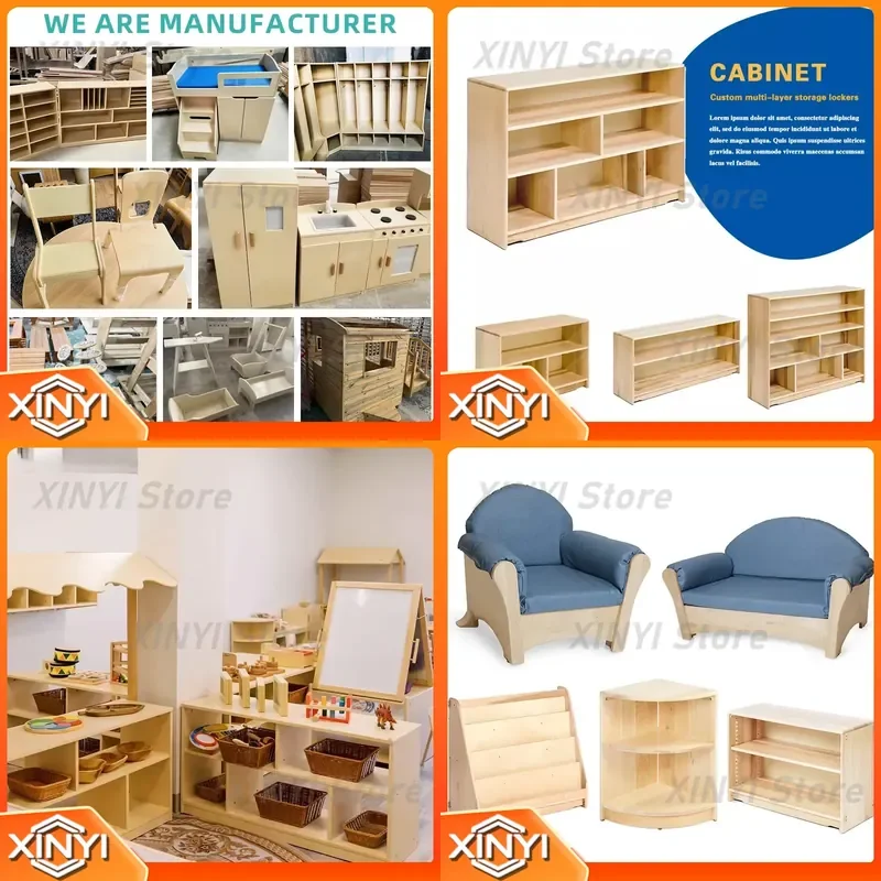Montessori Toy Storage Cabinet for Kids for Preschool Learning Furniture Wooden Bookshelf Organizer for Toys and Books