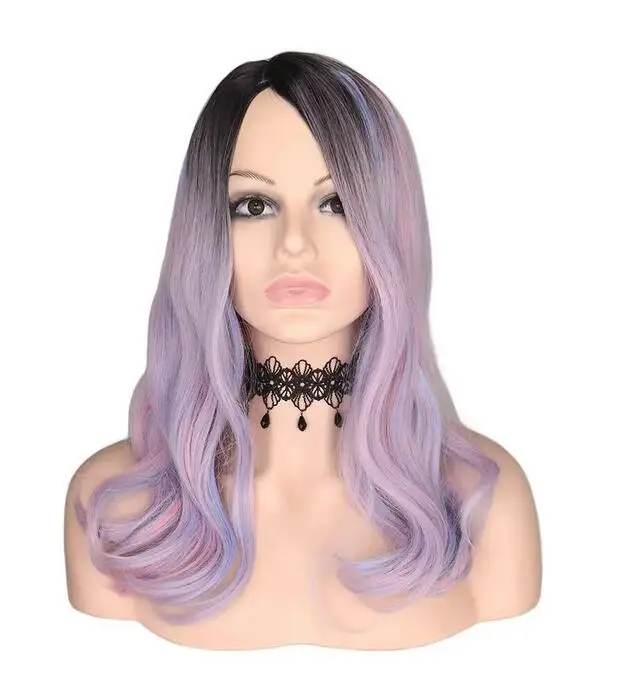 Women Colorful Wig Hair Synthetic Natural For Women Cosplay Long Layered Multicolor Purple Vibrant Ombre Wigs