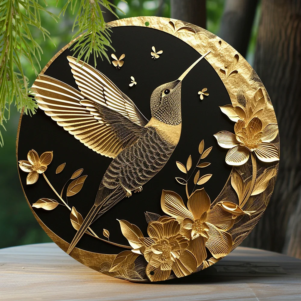 

Faux Foil Stamping Papercut Art Painting Round Wreath Decorative Sign Apartment Decor Hummingbird Theme Decoration Q122